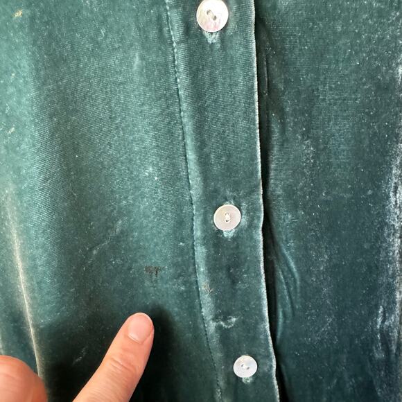 FAHERTY Vintage Silk Velvet Genevieve Shirt Emerald Green Size XS - Picture 3 of 10